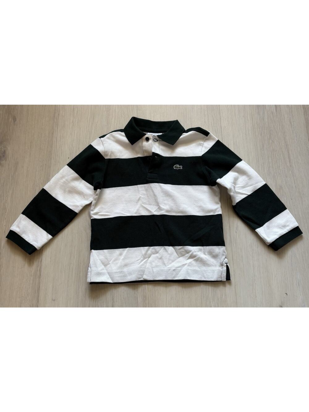 Lacoste kids boy's size 4 Black & white stripe long sleeve polo